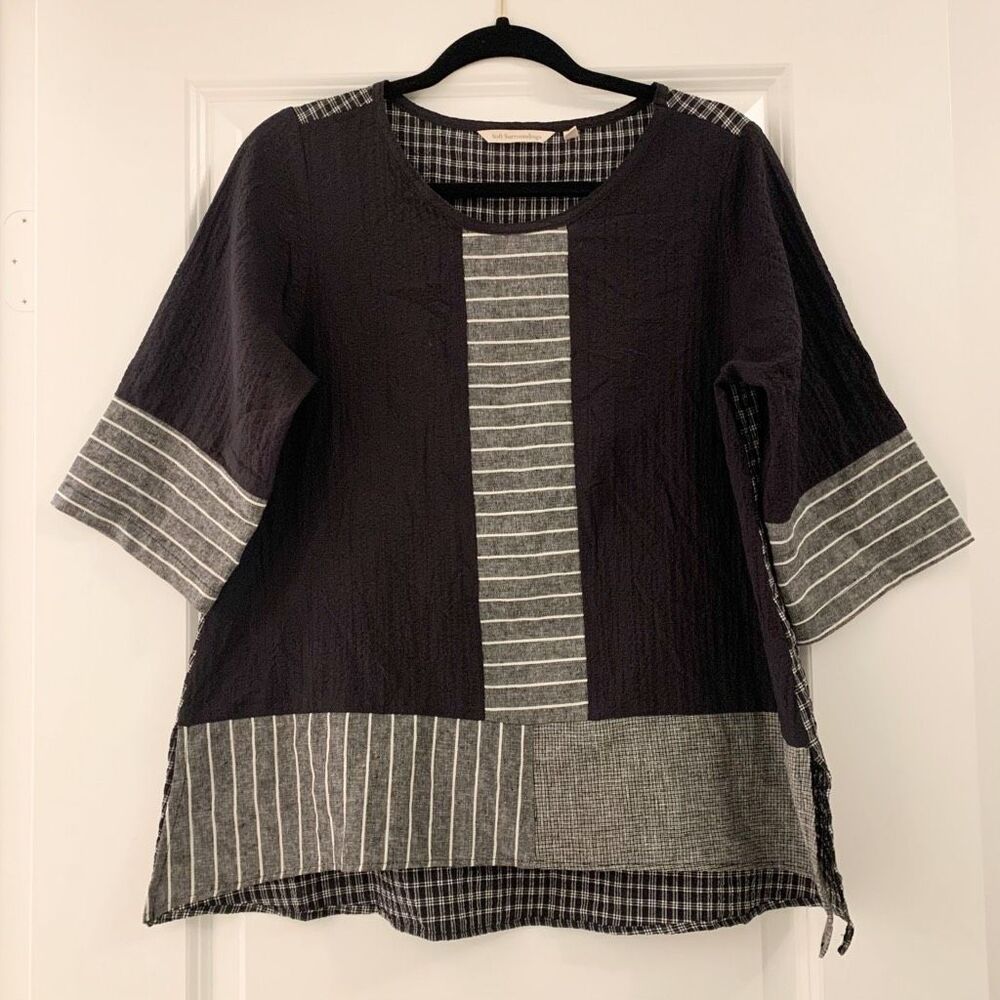 Soft Surroundings Sz S Patchwork Checked Striped … - image 1